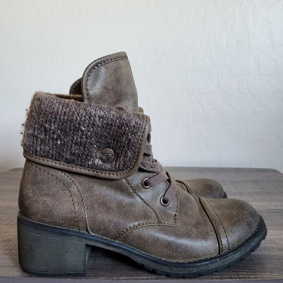 Roxy Bartlett Ankle Boots Lace-up Foldover Cuff Vegan Block Heel Taupe Women's 7 - Picture 1 of 12